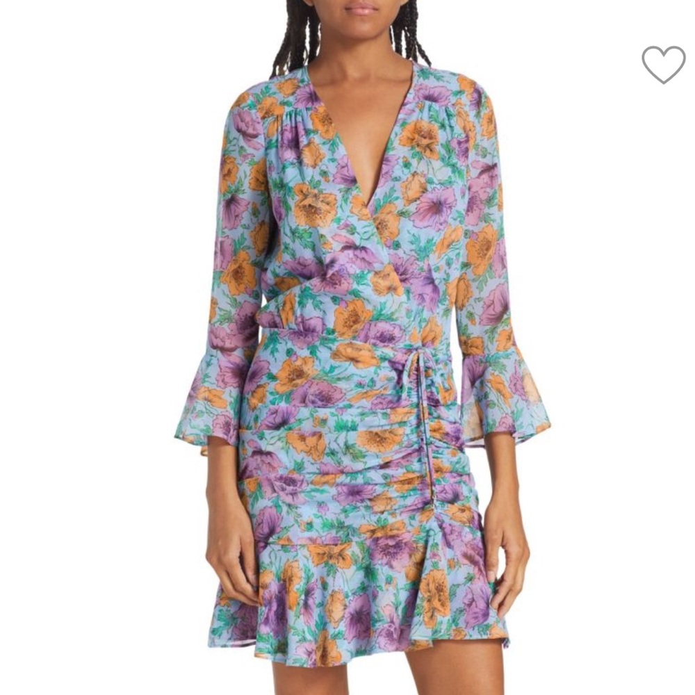 Veronica Beard Sean Floral Print Ruched Bell Sleeve Dress